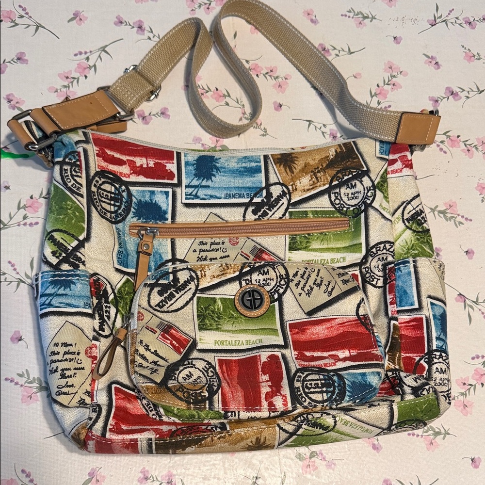Giani Bernini Canvas Travel-Print Crossbody Bag in Multicolor